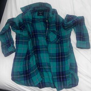 American Eagle Outfitters Teal and Navy Plaid Shirt